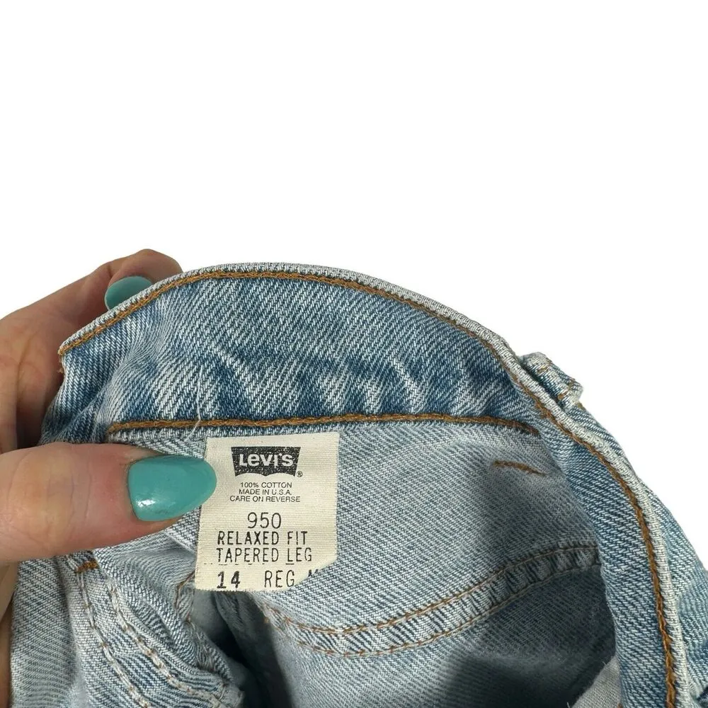 Levis 950 Relaxed Fit Tapered Leg Light Wash Orange Tab Vintage Jeans Womens 14 - Image 7