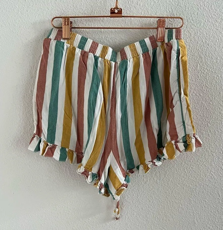 American Eagle Vertical Stripe Ruffle Hem Colorful Print Elastic Waist Medium - Image 2