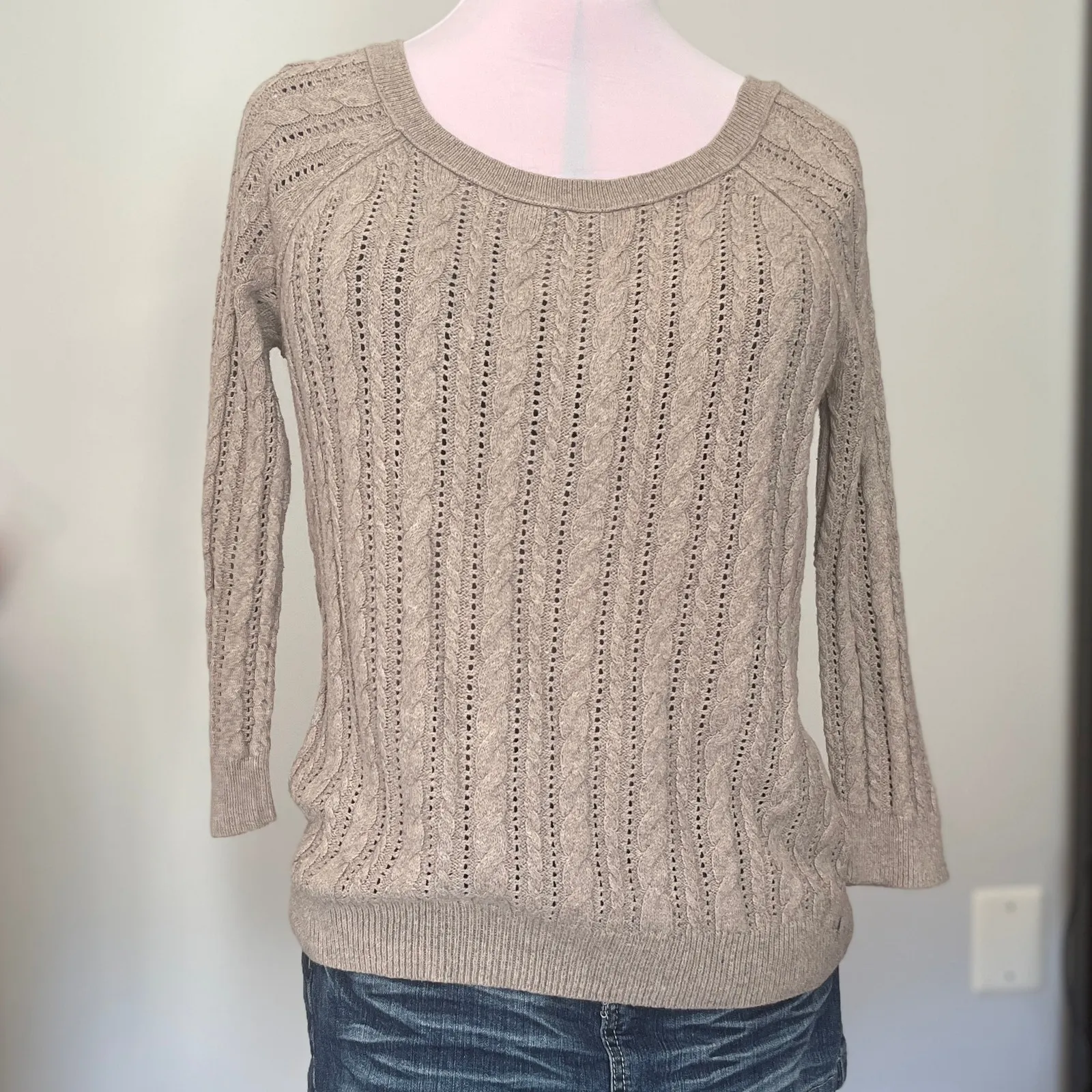 American Eagle | Eyelet Cable Knit Gray Sweater Shirt | Women's Size M - Image 2