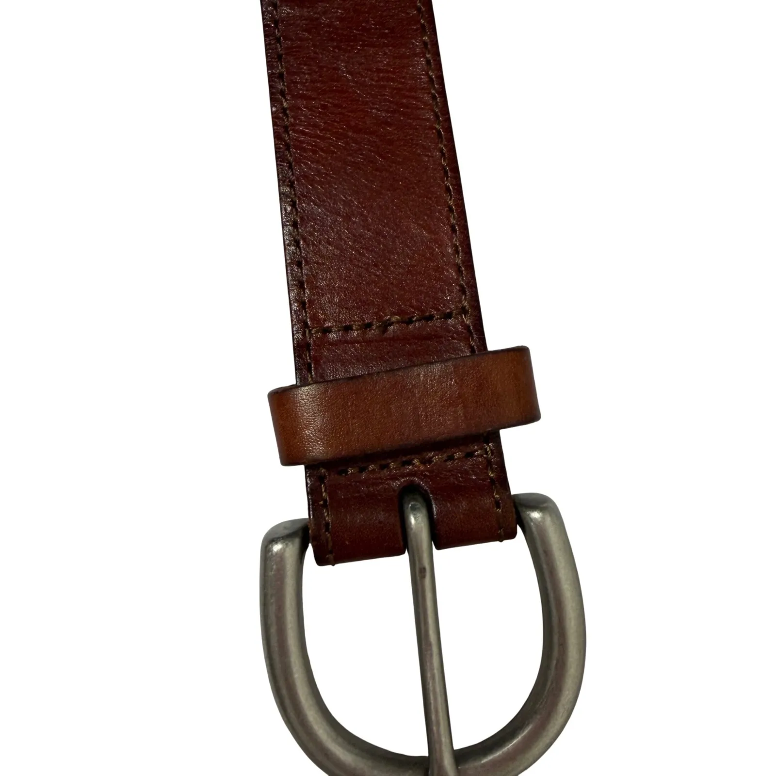 Genuine Leather Belt with Solid Brass Buckle Brown 43" Length Women's Vintage - Image 2