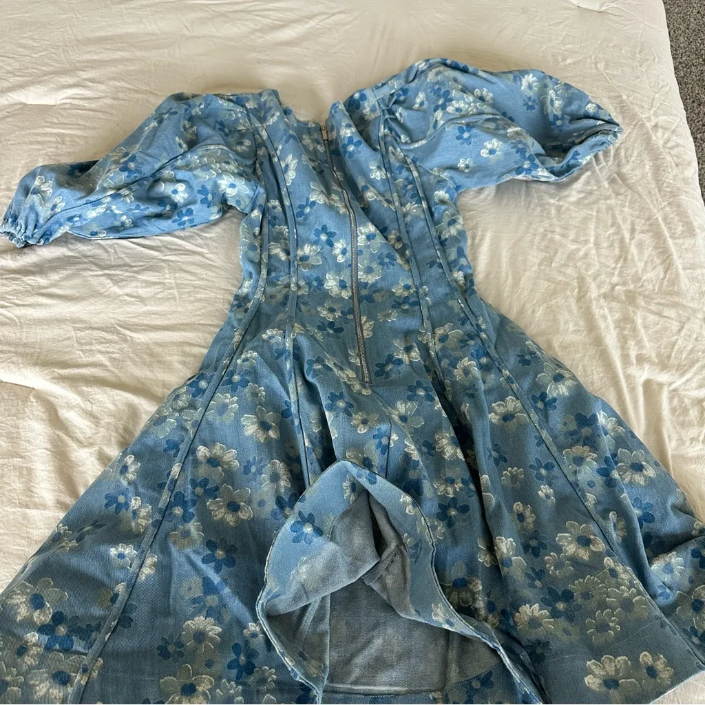 Ivy city co. Leah dress floral denim Blue Size 2 - Image 5
