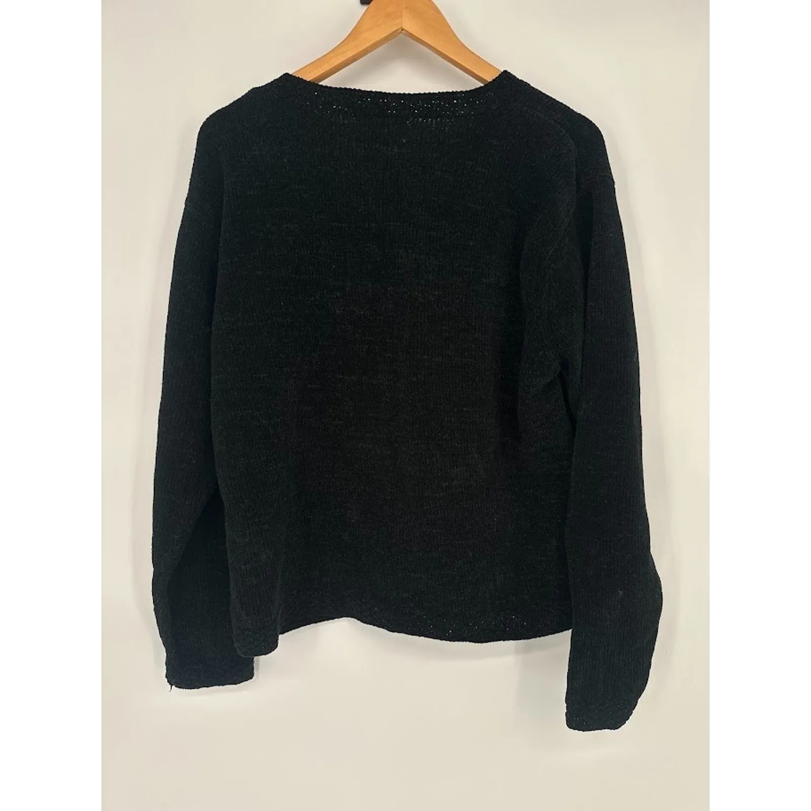 April Cornell Asian Embroidered Chenille Cardigan Novelty Sweater Black Medium - Image 4