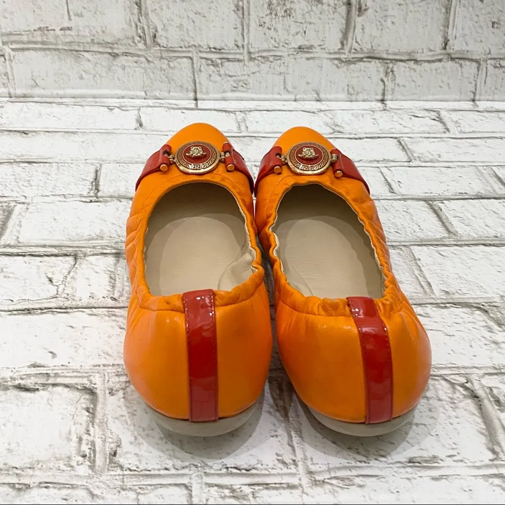 VERSACE Medusa Medallion Flats Orange/Red Color-block Ballerina Flats Size 41 - Image 6