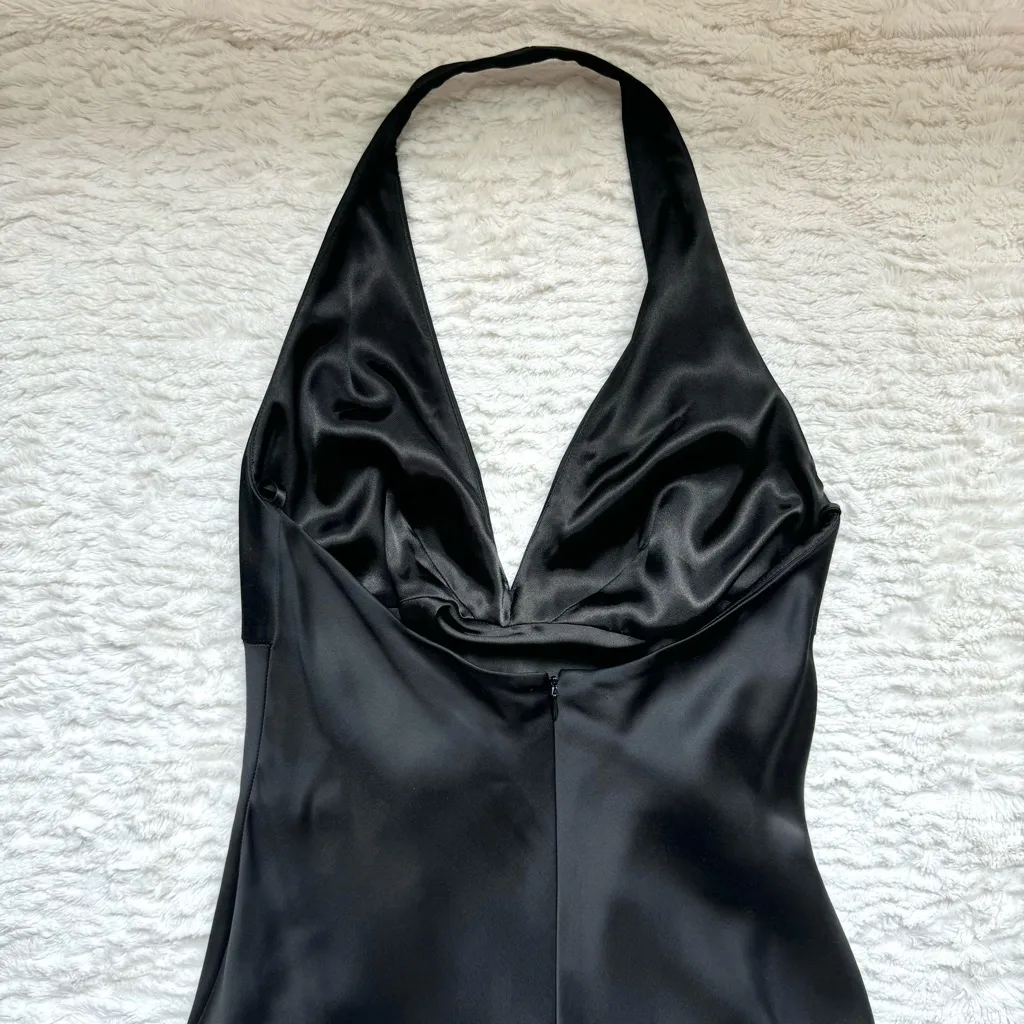 Vintage Satin Halter Maxi Gown Slip Dress 6 Black 90s Y2K Old Money Red Carpet - Image 16
