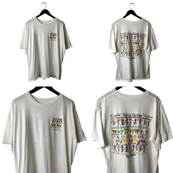 Vintage 90s Puerto Vallarta Roots Rasta T Shirt White Large L - Image 2