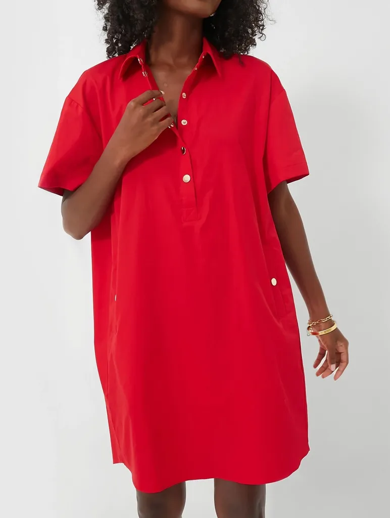 Tuckernuck Pommander Place Women’s Red Oakley Dress Gold Button Collared Mini - Image 1