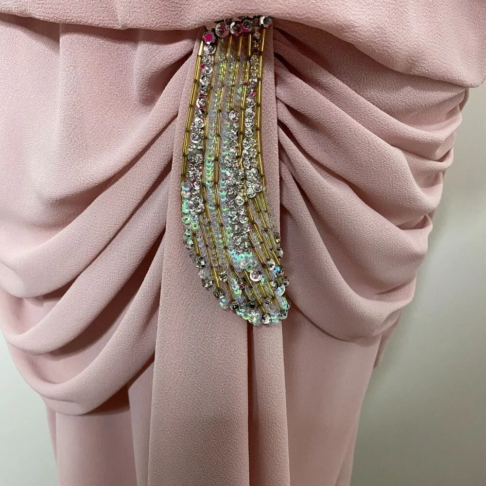 Vintage Ursula of Switzerland Pink Chiffon Evening Dress Sequin Detail Sz 14 - Image 5