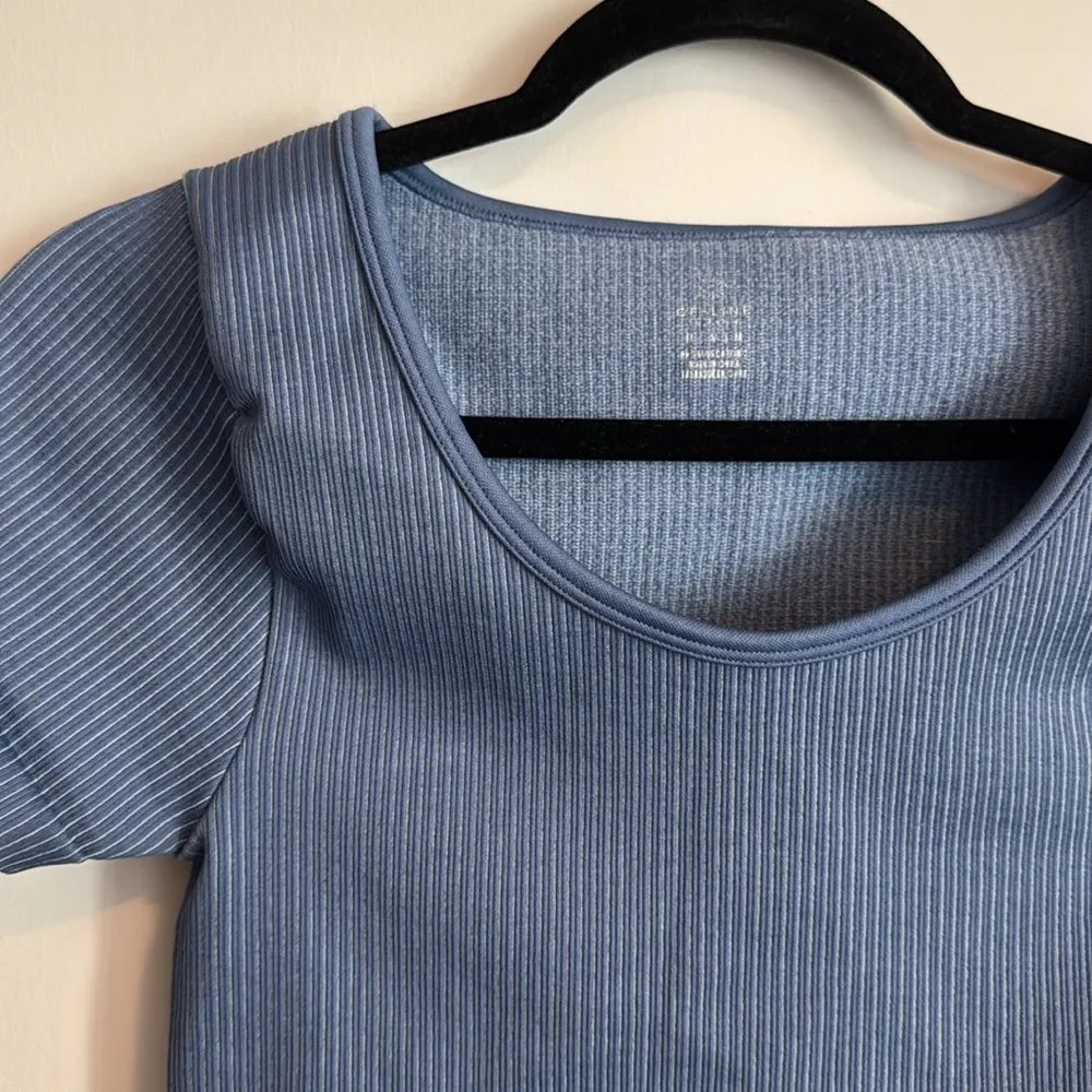 Aerie Blue Cropped Fitted Shirt Size M - Image 2