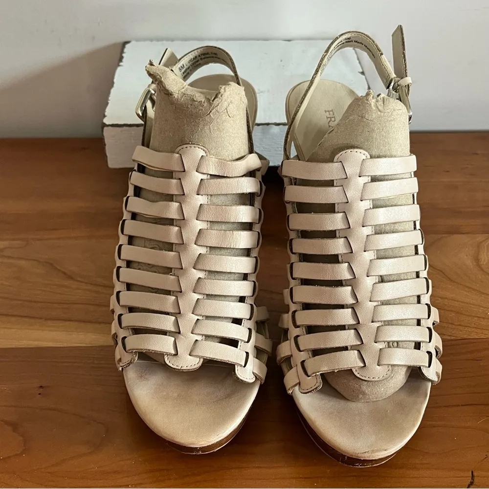 Franco Sarto High‎ Heel Strappy Sandals With Platform Beige Open Toe Size 8 M - Image 3