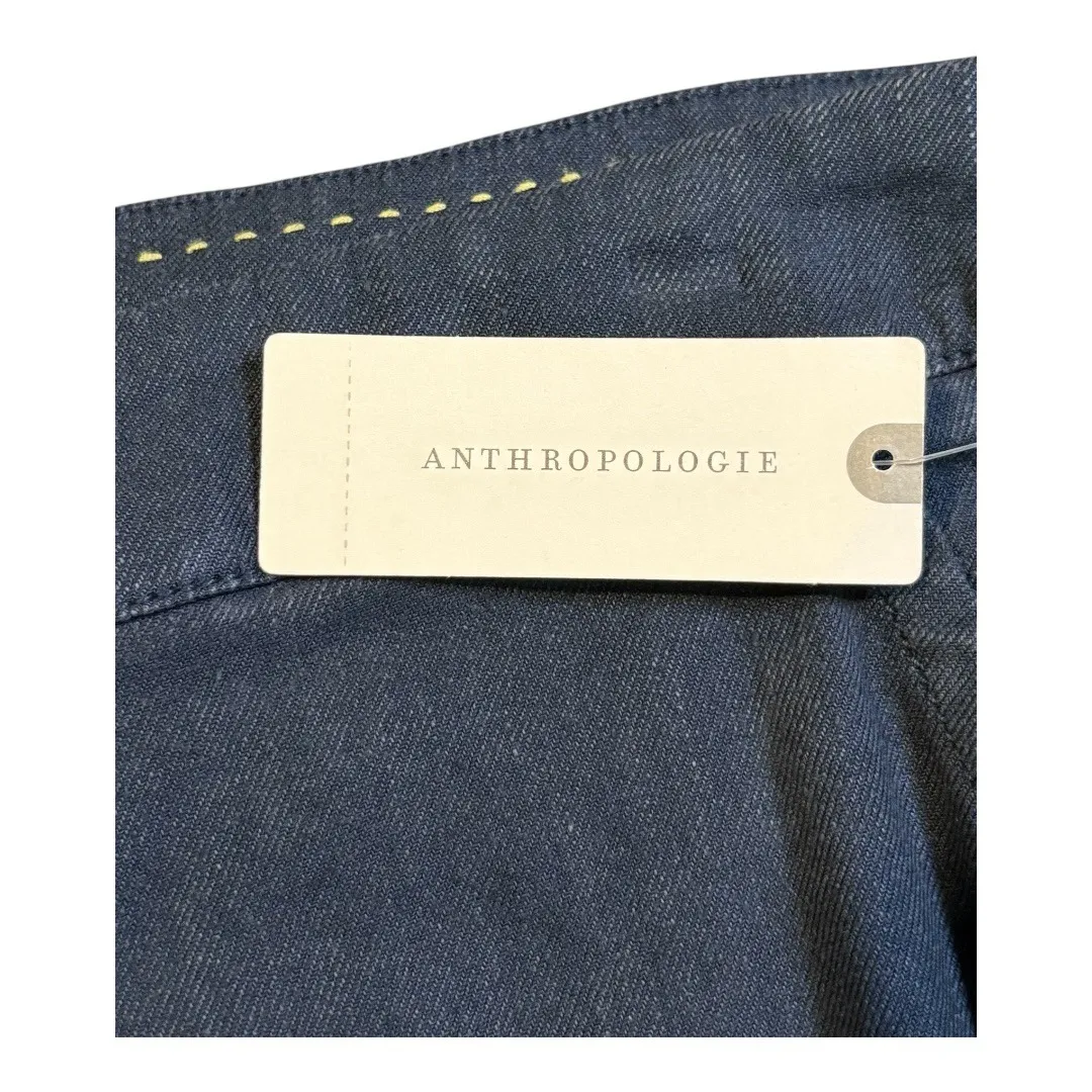 Anthropologie‎ Wide Leg Linen Blend Marin Trousers Women Size 12 Navy Blue NWT - Image 8
