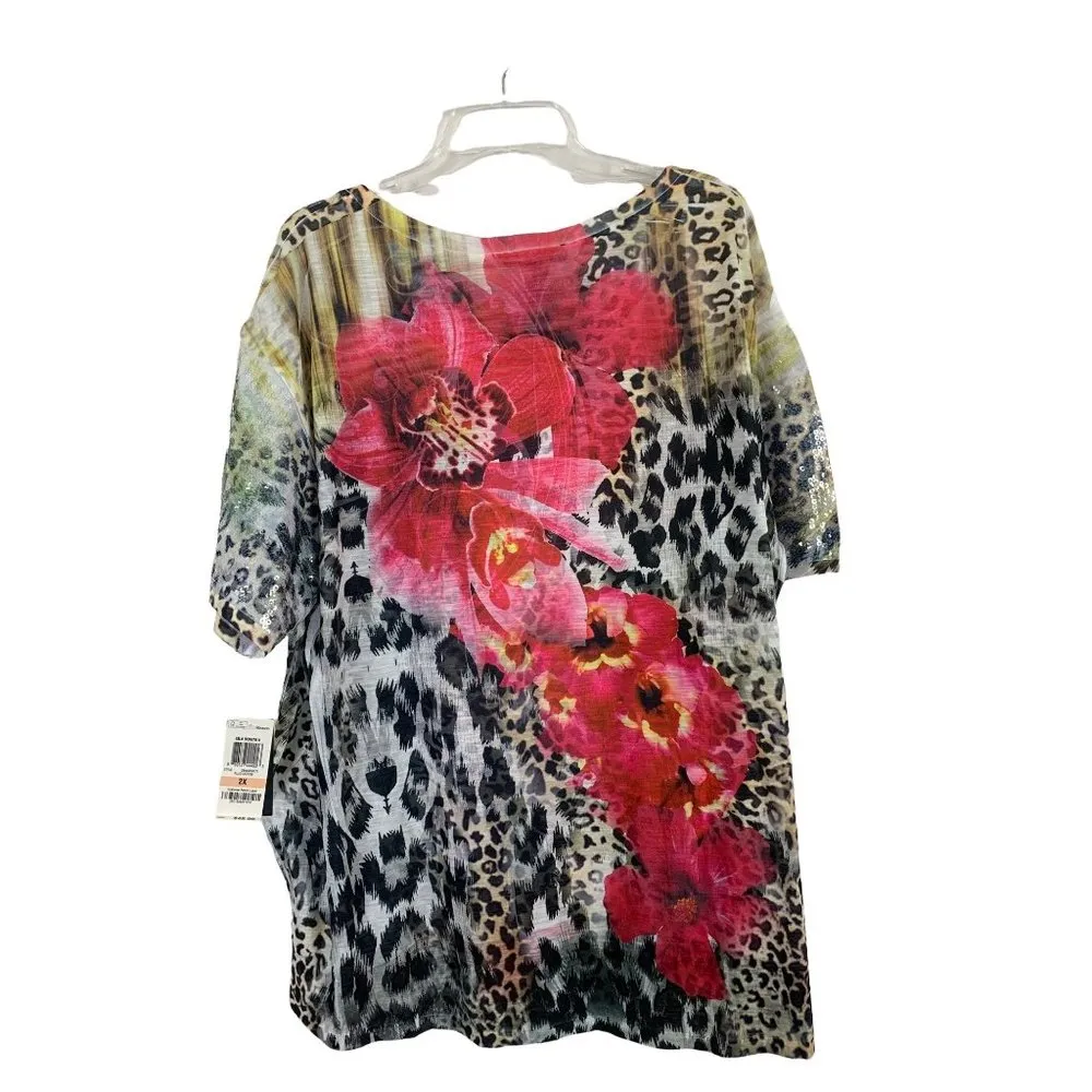 Style & Co. Women's Isla Bonita Floral Cheetah Top - Image 2
