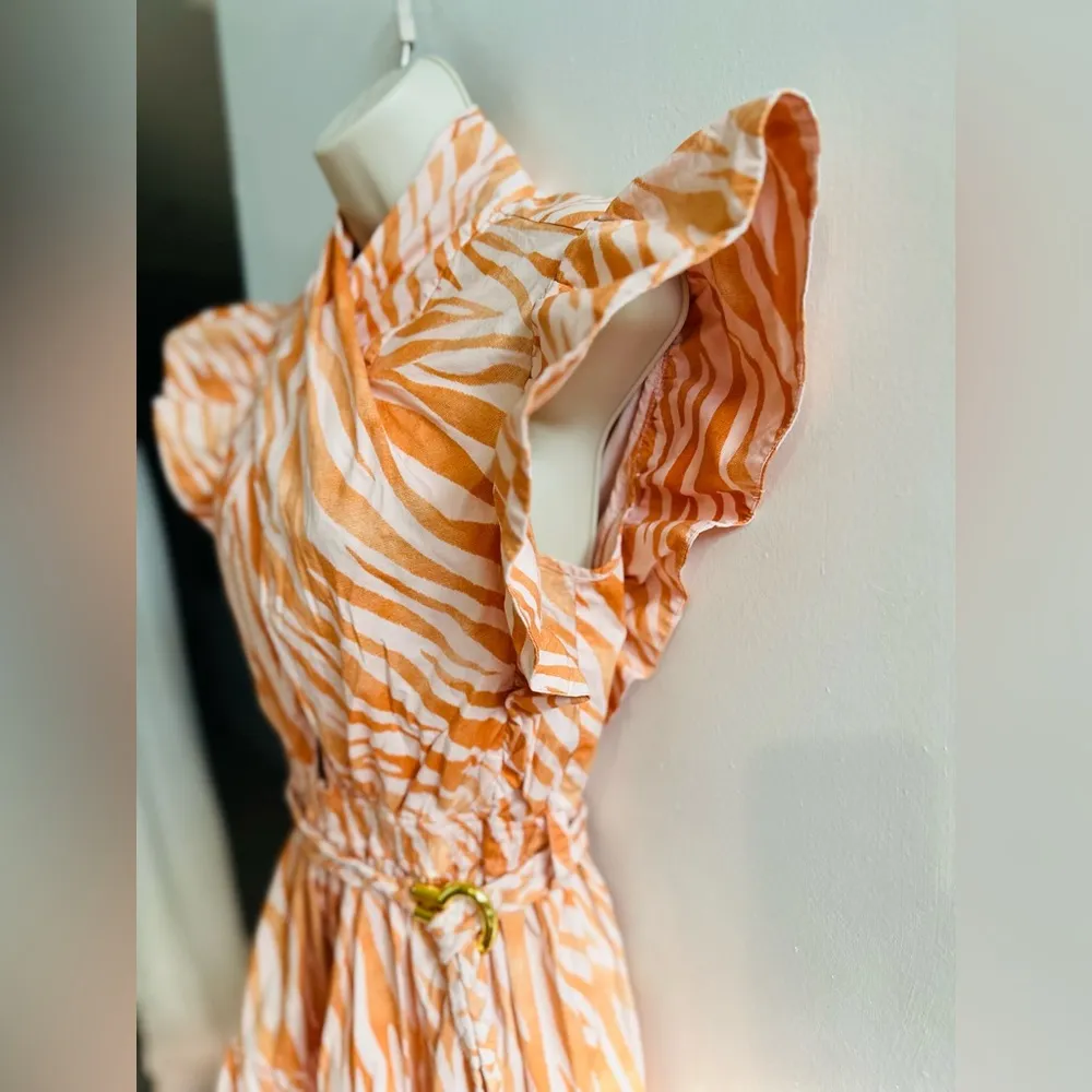 Derek Lam Collective Orange Zebra Cutout Ruffle  Women's Mini Dress IT 44 Us 6 - Image 6