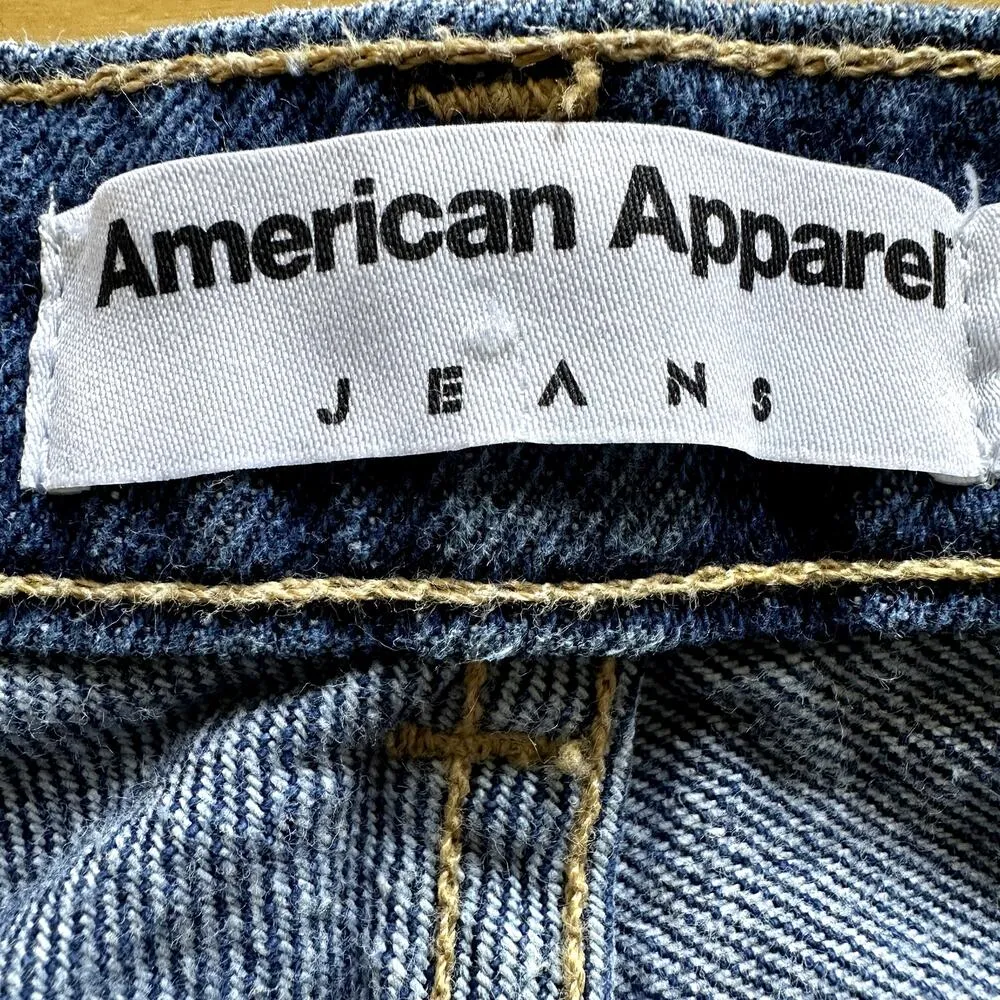 American Apparel High Waist Jean Shorts Cuffed Denim Dark Wash Indigo 27 - Image 3