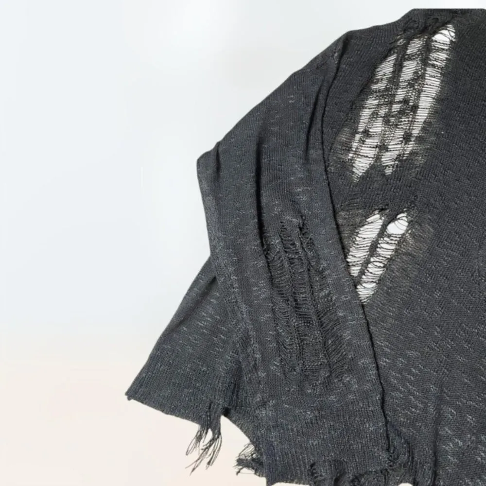 Gothic Black Gorpcore Sheer Knit Long Sleeve Ripped Loose Sweater Top Women's L Size L - Image 6