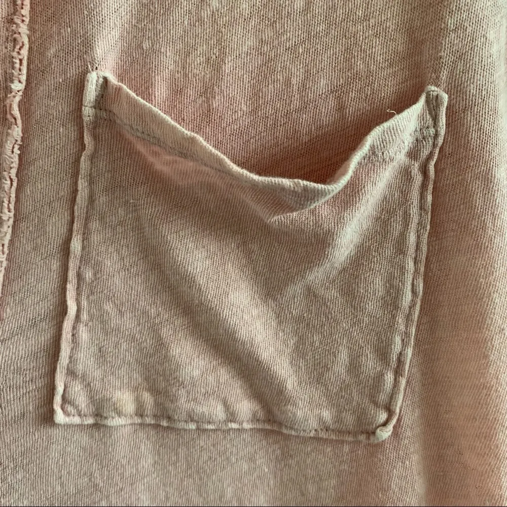 We the Free Free People The Posh Tee Pink Collar Linen Blend V Neck Top XS - Image 5