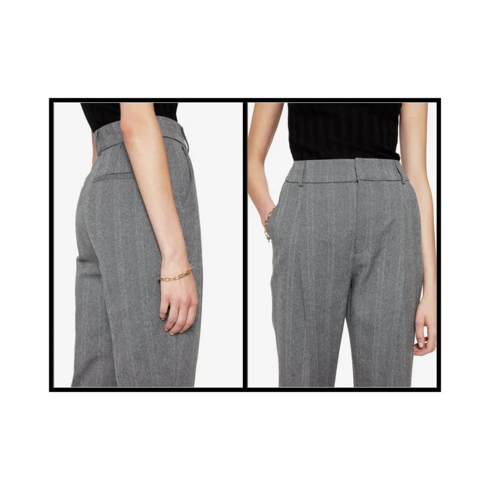 💕ANINE BING💕 Becky Trouser Pant ~ Straight Leg High Waisted Grey Fishbone 36 - Image 6