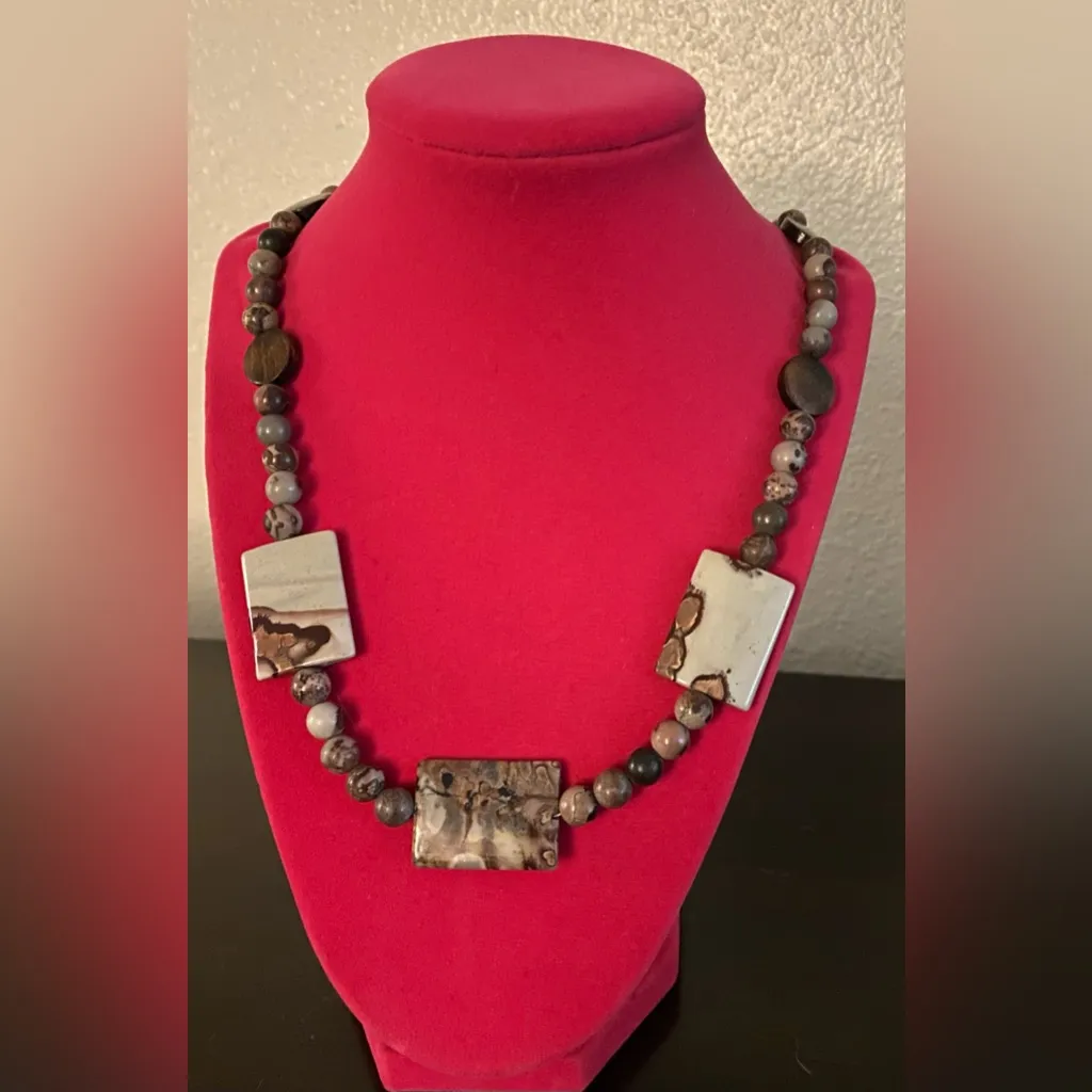 Vintage Wild Horse Jasper Statement Necklace | Natural Stone || Artisan | 24” Brown - Image 2