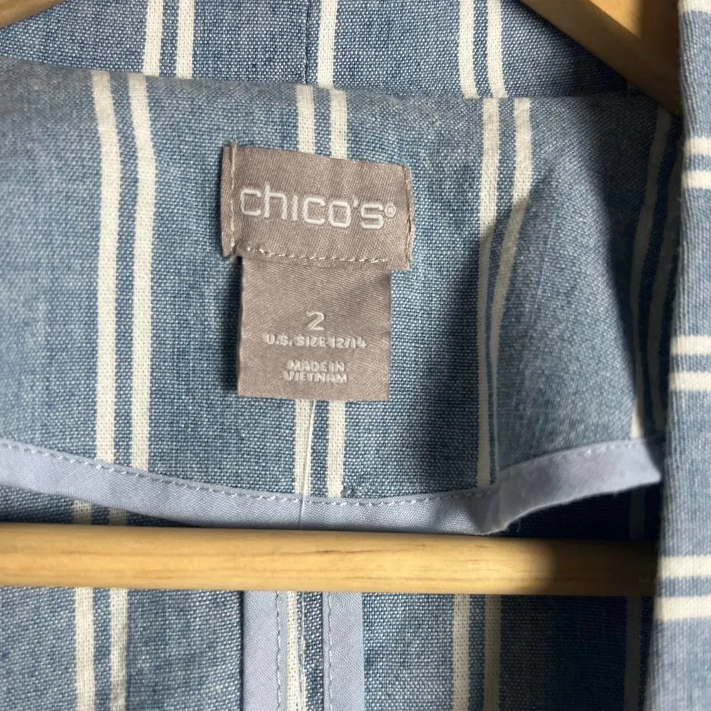 Chico’s Blue Striped Cotton Lightweight Blazer Jacket Size Large - Image 7