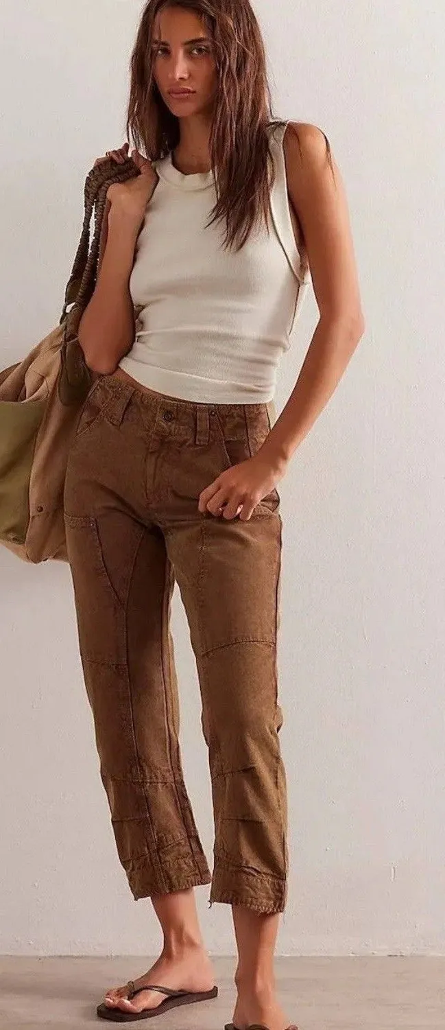 Free People Supersonic Slim Pant Breen Brown Size 0 Womens Barrel Leg Modern - Image 1