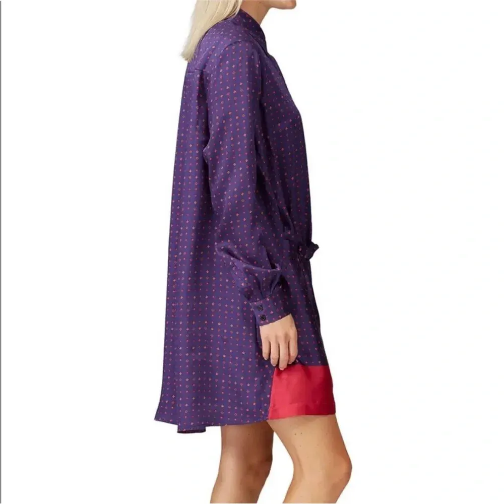 Thakoon Collective Printed Mini Shirt Dress, Cinched Diamond Shirt Dress Size 10 Purple - Image 2