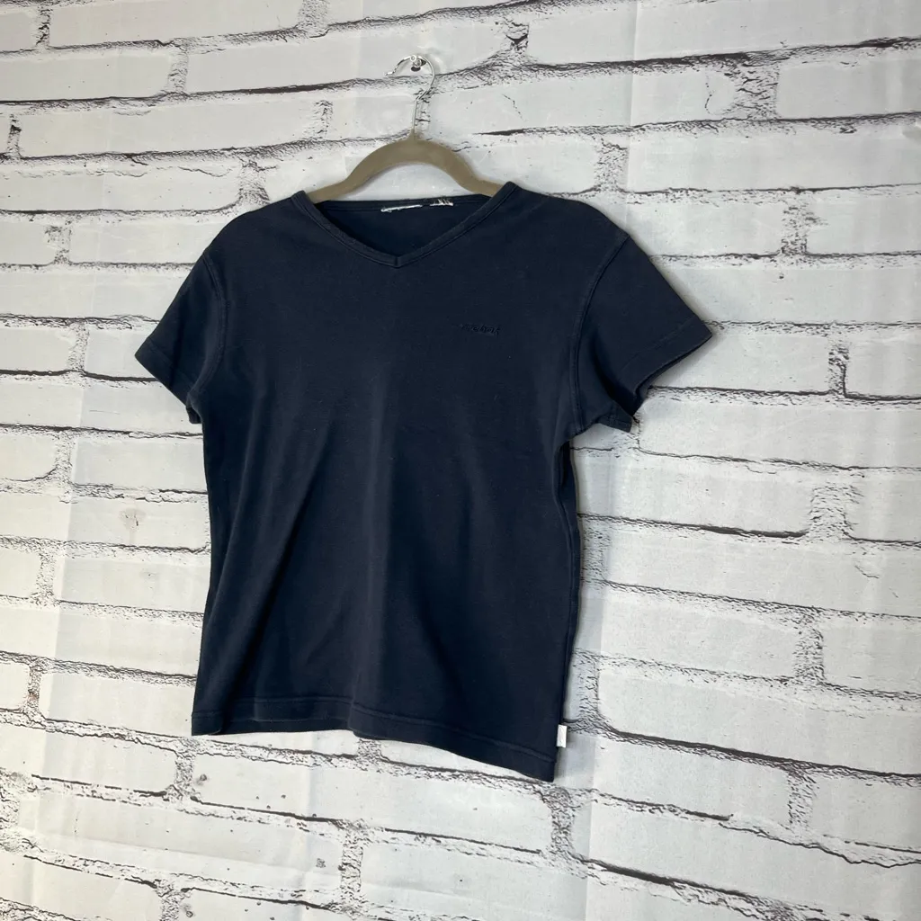 Vintage Reebok 2000s Y2K Black Short Sleeve Tee V Neck SZ S Top Minimalist - Image 7
