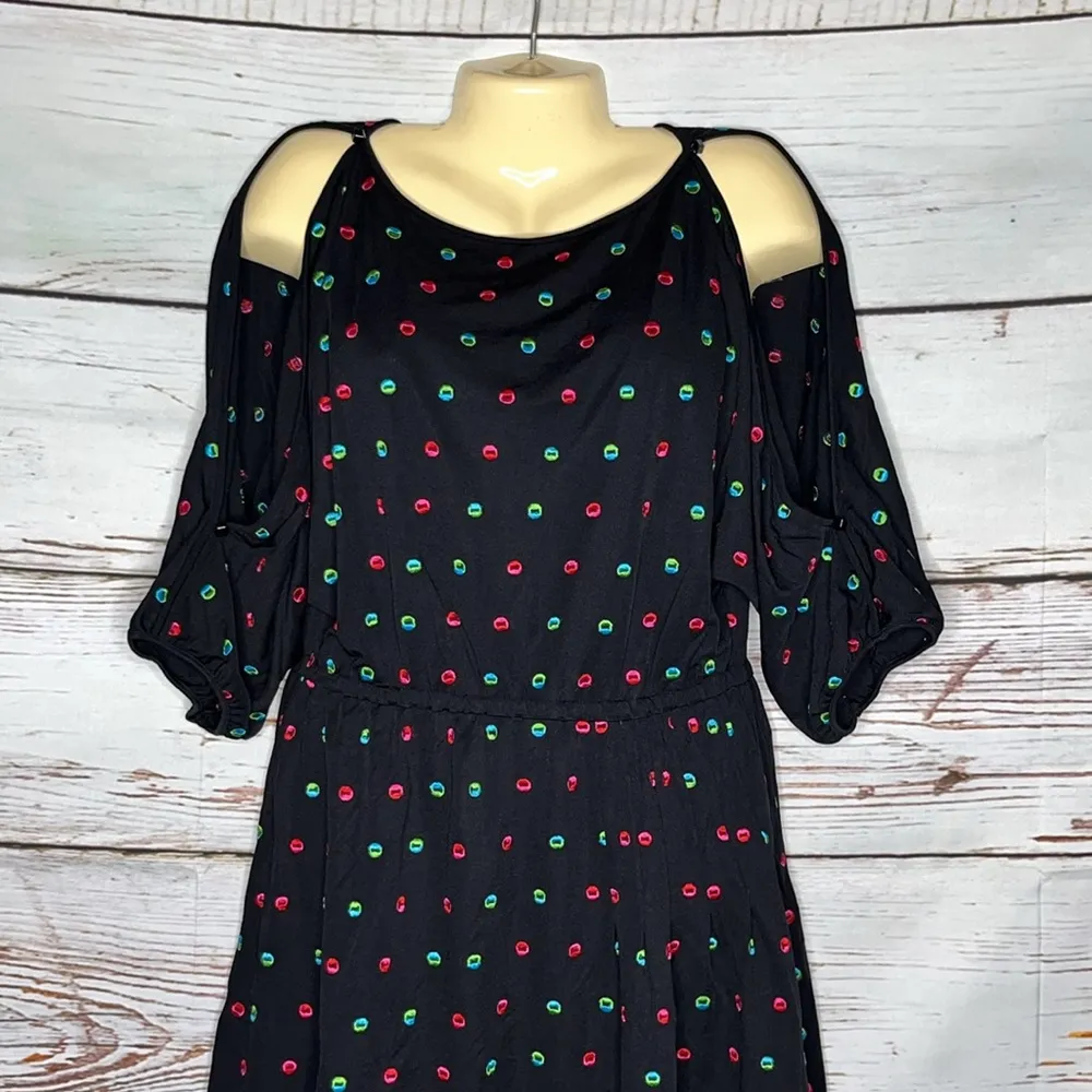 Marc by Marc Jacobs Size S Black - Embroidered Polka Dot Cold Shoulder Dress - Image 2