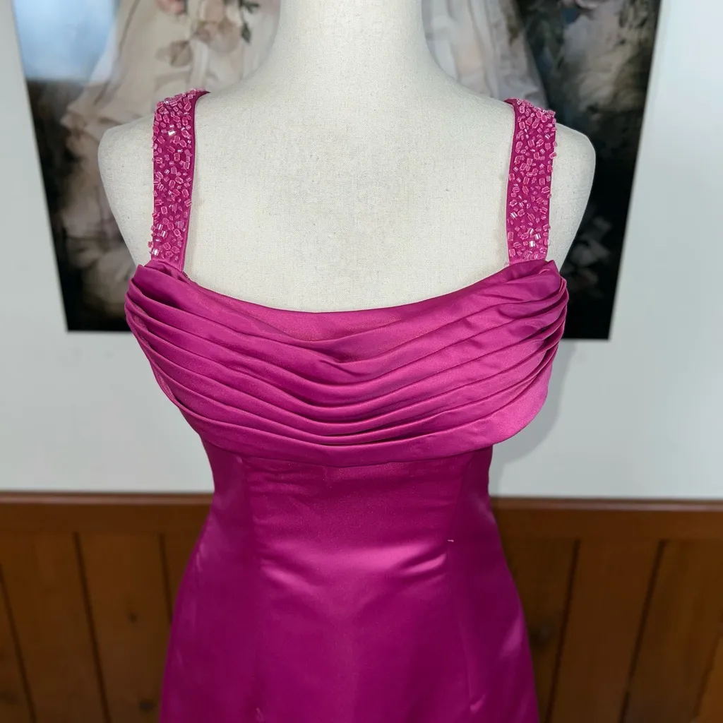 Pretty Vintage 90s Dineh Fuchsia Satin Prom! Pink Size 8 - Image 3