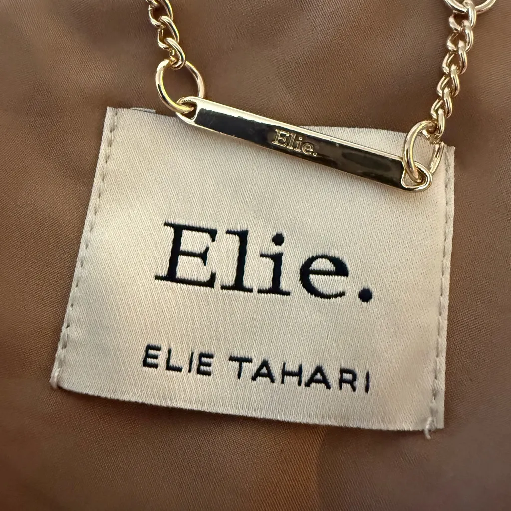 Elie. Elie Tahari Long Trench Coat Open Front Wide Lapel Unlined Brown Small - Image 13