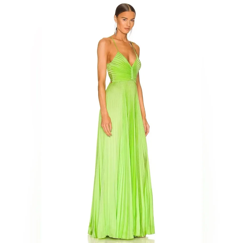 ALC Elegant Lime Green Pleated  Maxi Dress 4 - Image 4