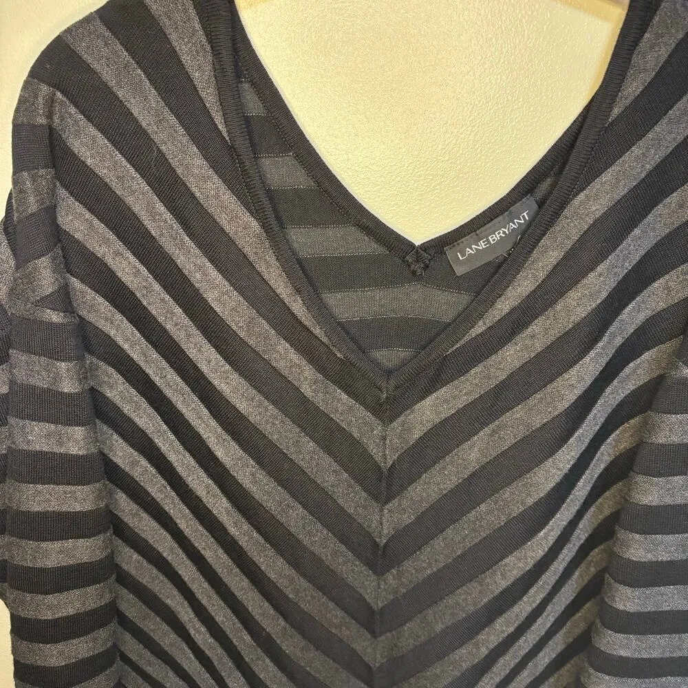 Lane Bryant Black Grey V Neck Long Sleeve Knit Top SZ 14/16 Sweater Neutral - Image 8
