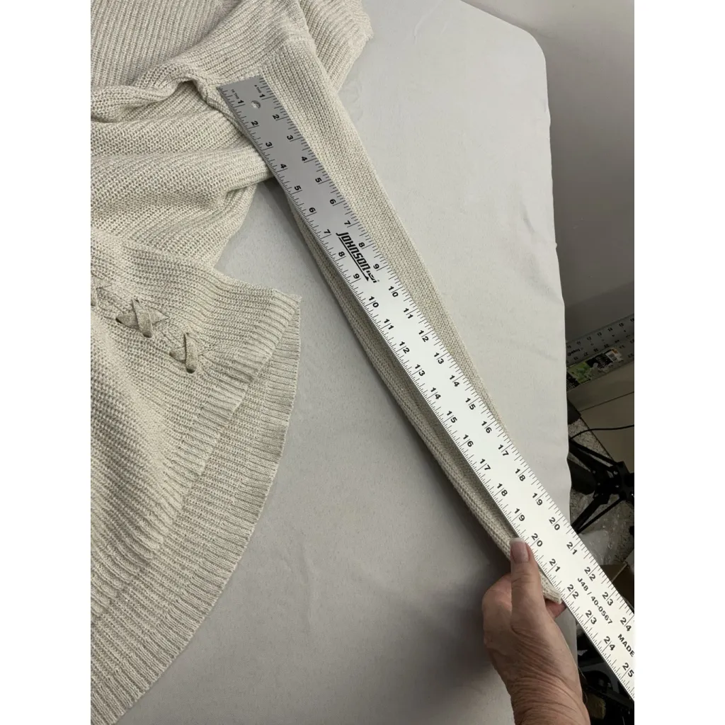 Womans Ana Pullover Sweater Long Sleeve Medium White Gold Braided Accent - Image 7