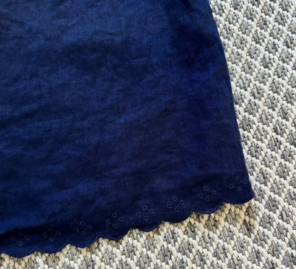 J. Crew 100% Linen Scallop Cross Back Top Size 2 Navy Blue beach coastal - Image 5