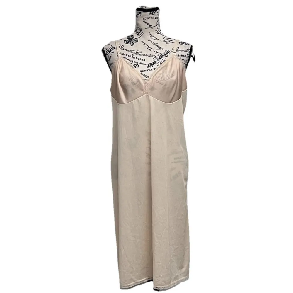 Vintage Y2K JCPenney Beige Pink Lace Trim Midi Slip Dress Adjustable Straps 40 Size undefined - Image 2
