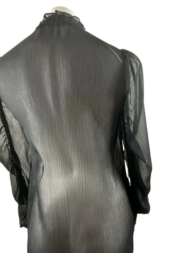 Zara Black Sheer Smocked High Neck Smocked Front Panel Ruched Sleeve Dress - Image 12