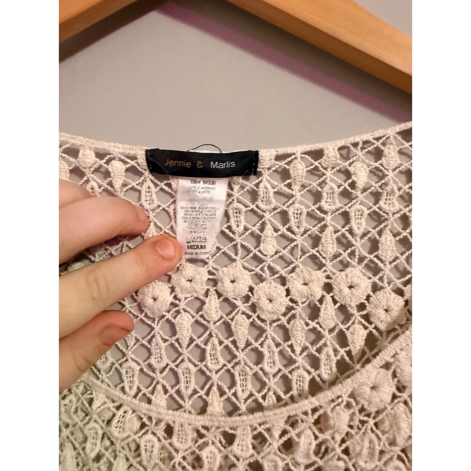 Jennie & Marlis Crochet Lace Top Ivory 3/4 Sleeve Boho Festival Women's Medium - Image 2