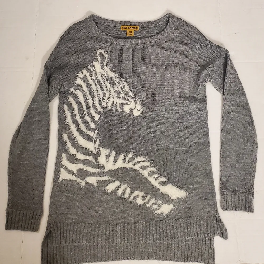 Love By Design Womens Grey Graphic Zebra Animal Print Sweater S - Image 2