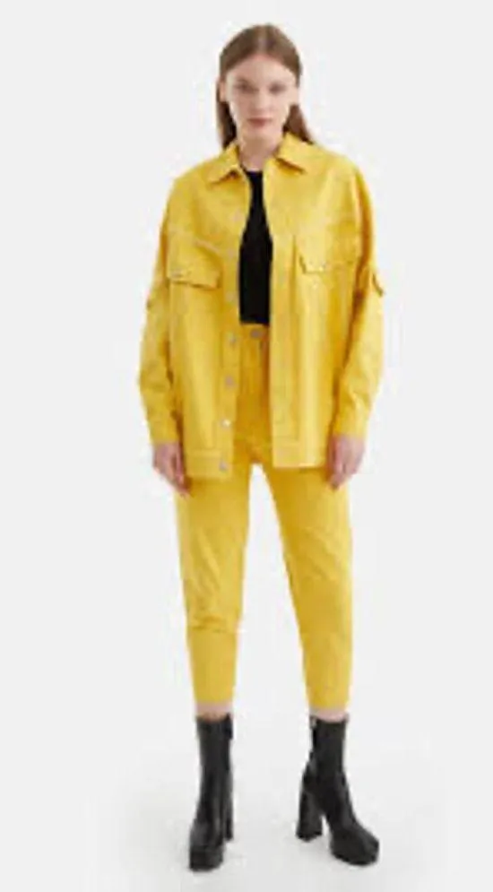 NWT NOCTURNE Ready To Wear Yellow Silver Studded Oversized Jacket Size Medium - Image 3