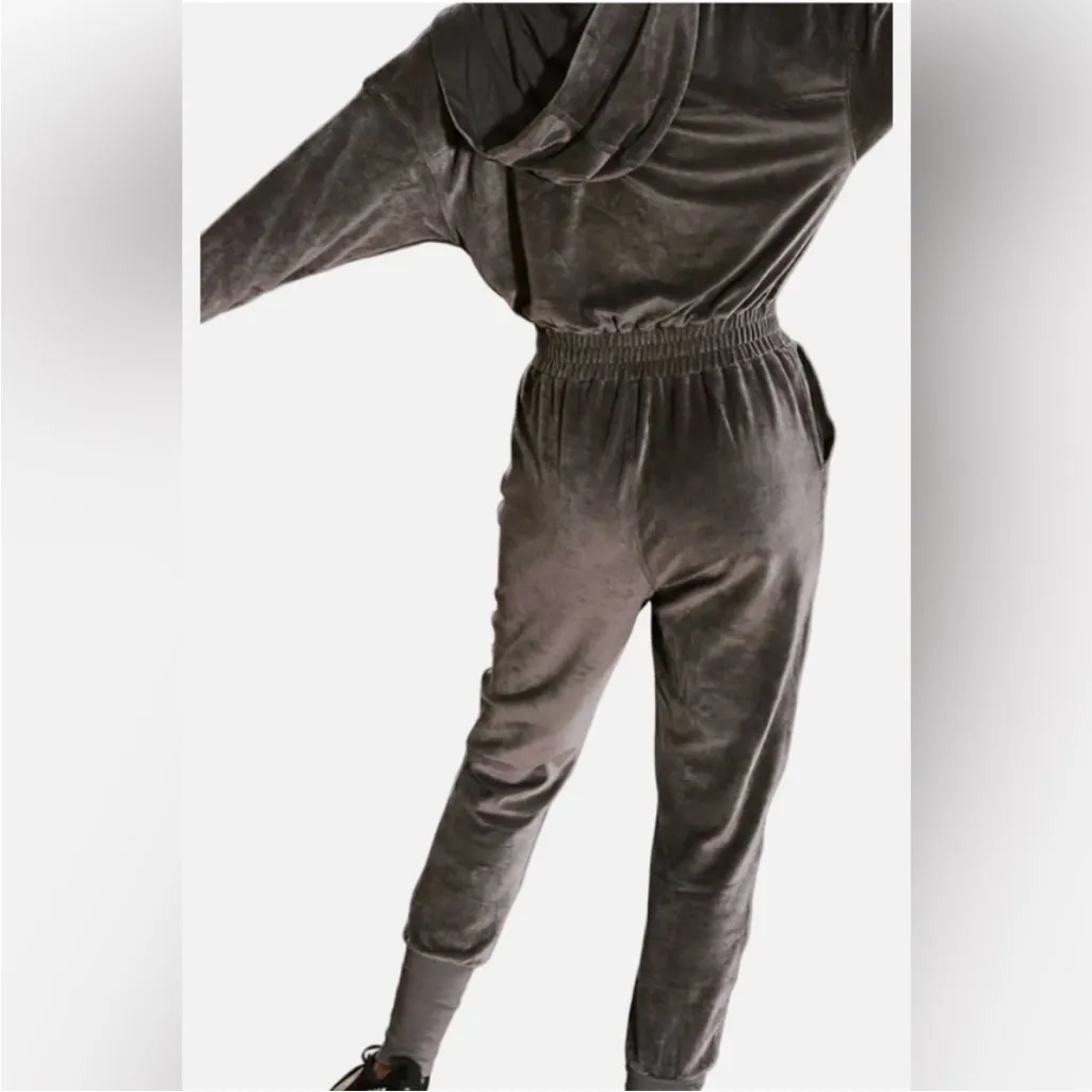 Free People Movement Training Day Velour Jumpsuit Gray - Image 4