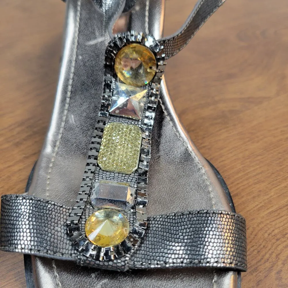 Arturo Chiang Womens Wedge Sandals 8.5 Silver Rhinestones Open Toe Ankle Strap - Image 7