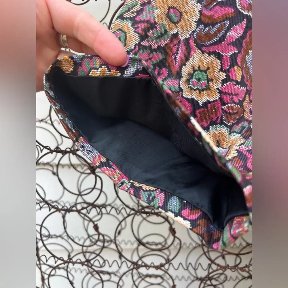 Vintage Floral Cottage Tapestry Open Front Mandarin Collar Trench Long Coat Pink Size M - Image 6