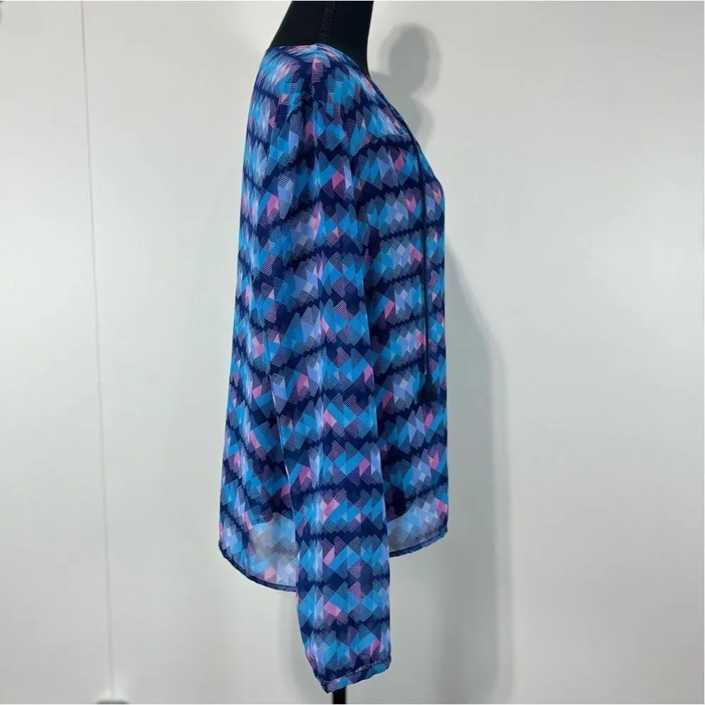 Decree Sheer Abstract Long Sleeve Blouse Size L Women’s Blue / Purple Geometric - Image 5
