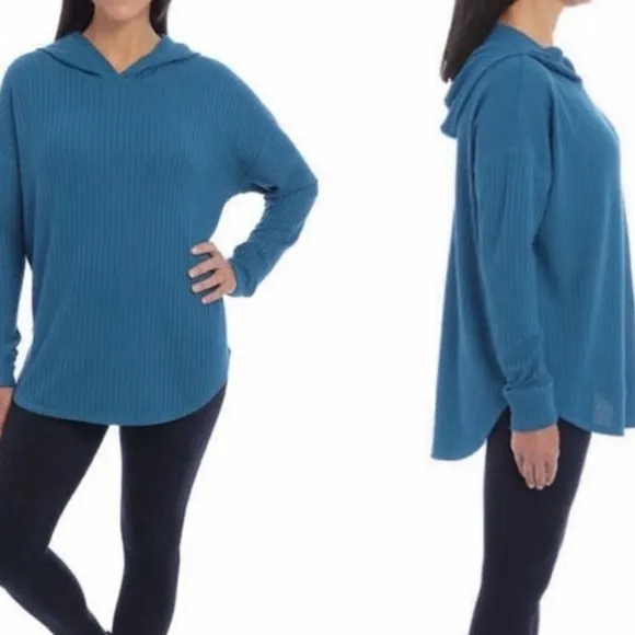 Chaser Waffle Knit Thermal Hooded Teal Pullover - Image 2