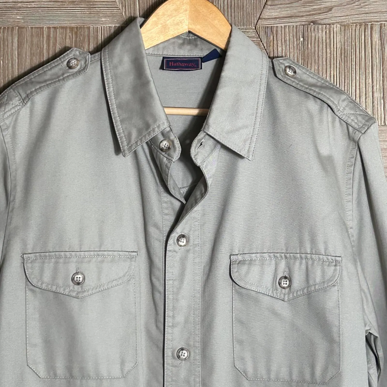 Hathaway Mens Utility Jacket Beige Size L Safari Button Front Cabincore Tan Size L - Image 2
