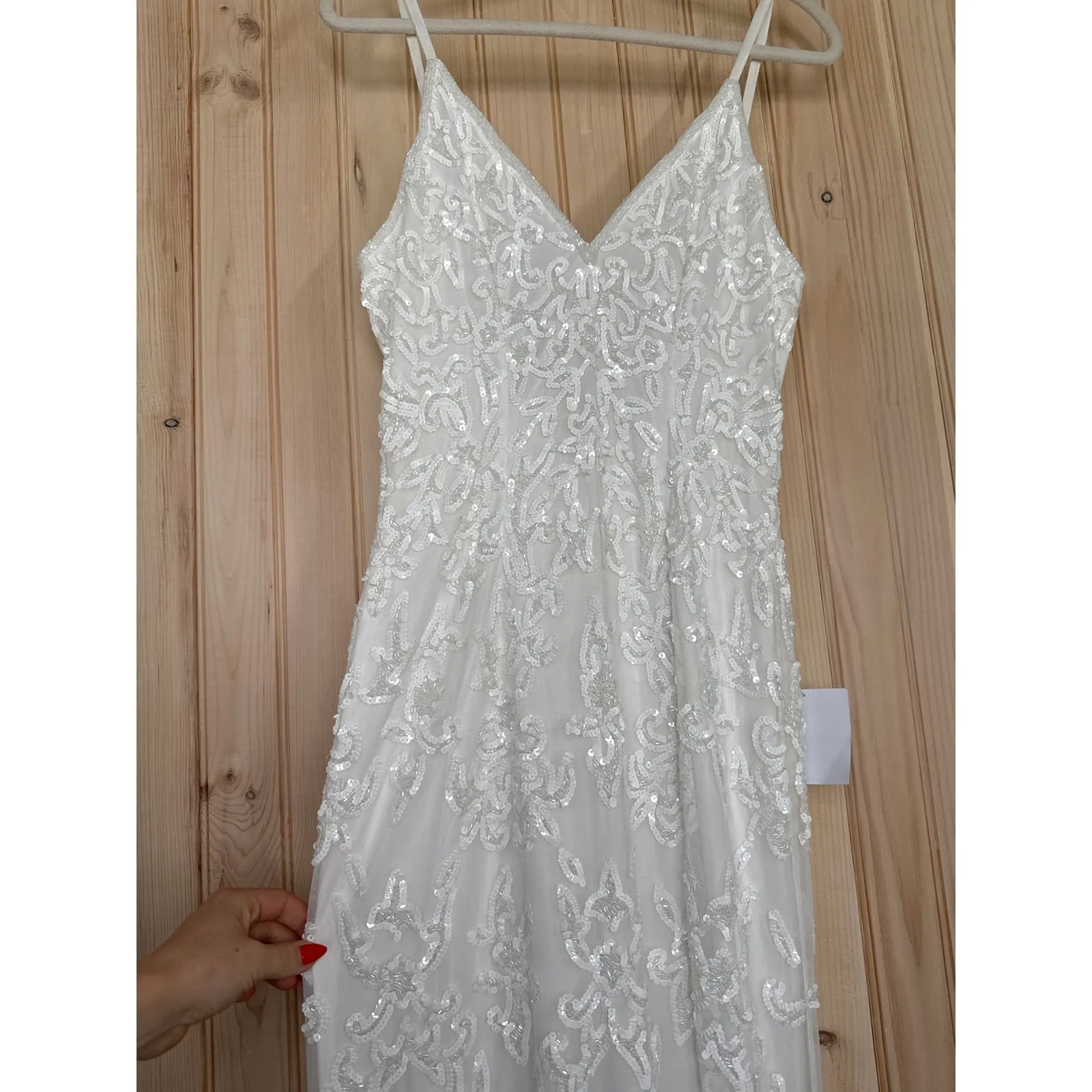 NWT Lulus Everlasting Passion White Sequin Beaded Backless Maxi Dress Bride Sz L - Image 5