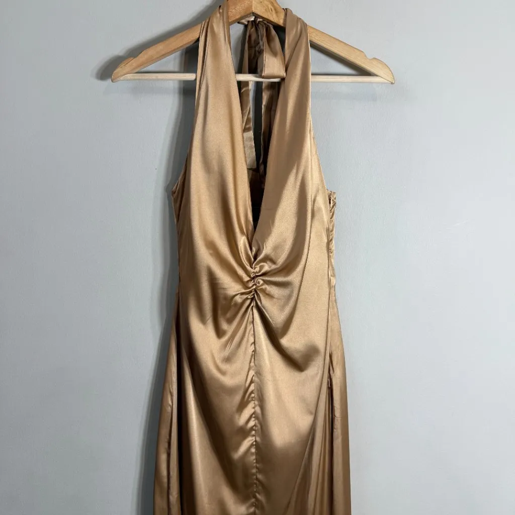 Peppermayo Stay Close Satin Maxi Dress Women's 0 Bronze Honey Halter Formal NWT - Image 9