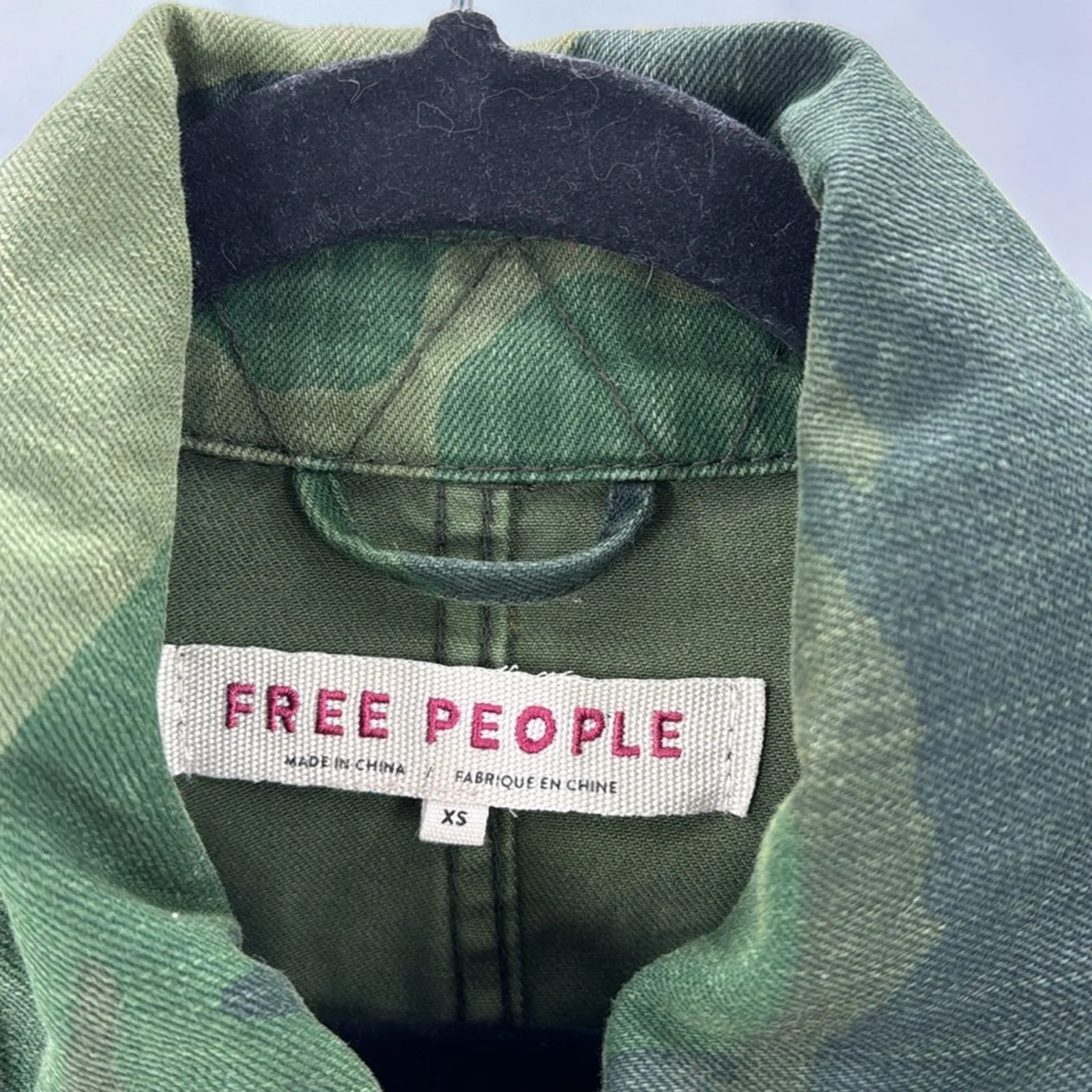 Free People Seize The Day Green Camo Print Utility Jacket Denim Military size XS - Image 12