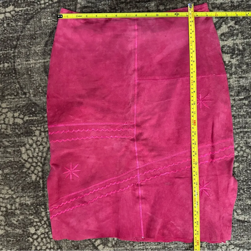 Stella Forest Size 40 8 M Pink Goat Skin Suede Embroidered Pencil Straight Skirt - Image 9