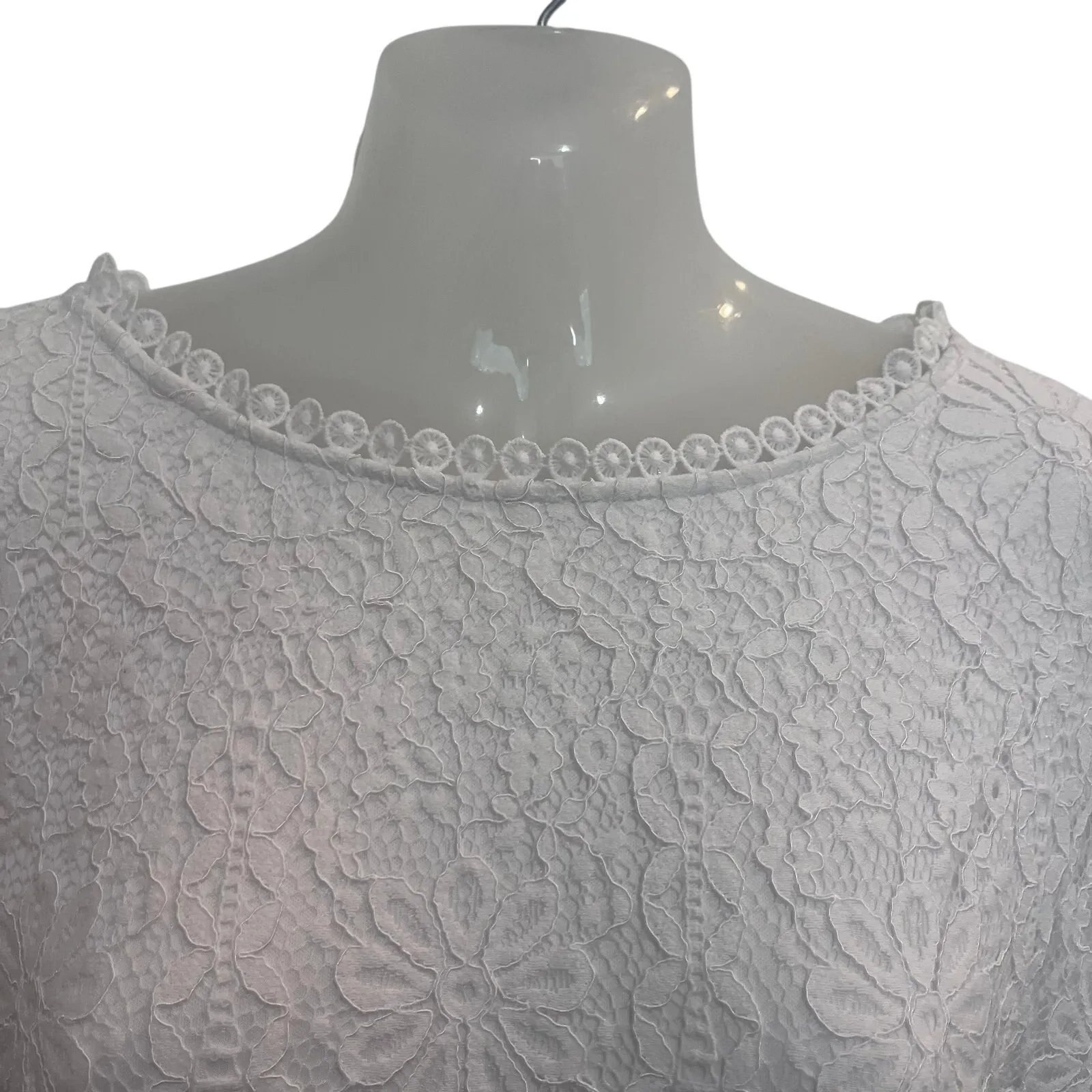 Lane Bryant White Floral Ruffle Mini Blouson-Sleeve Boatneck Lace Dress Size 14 - Image 5