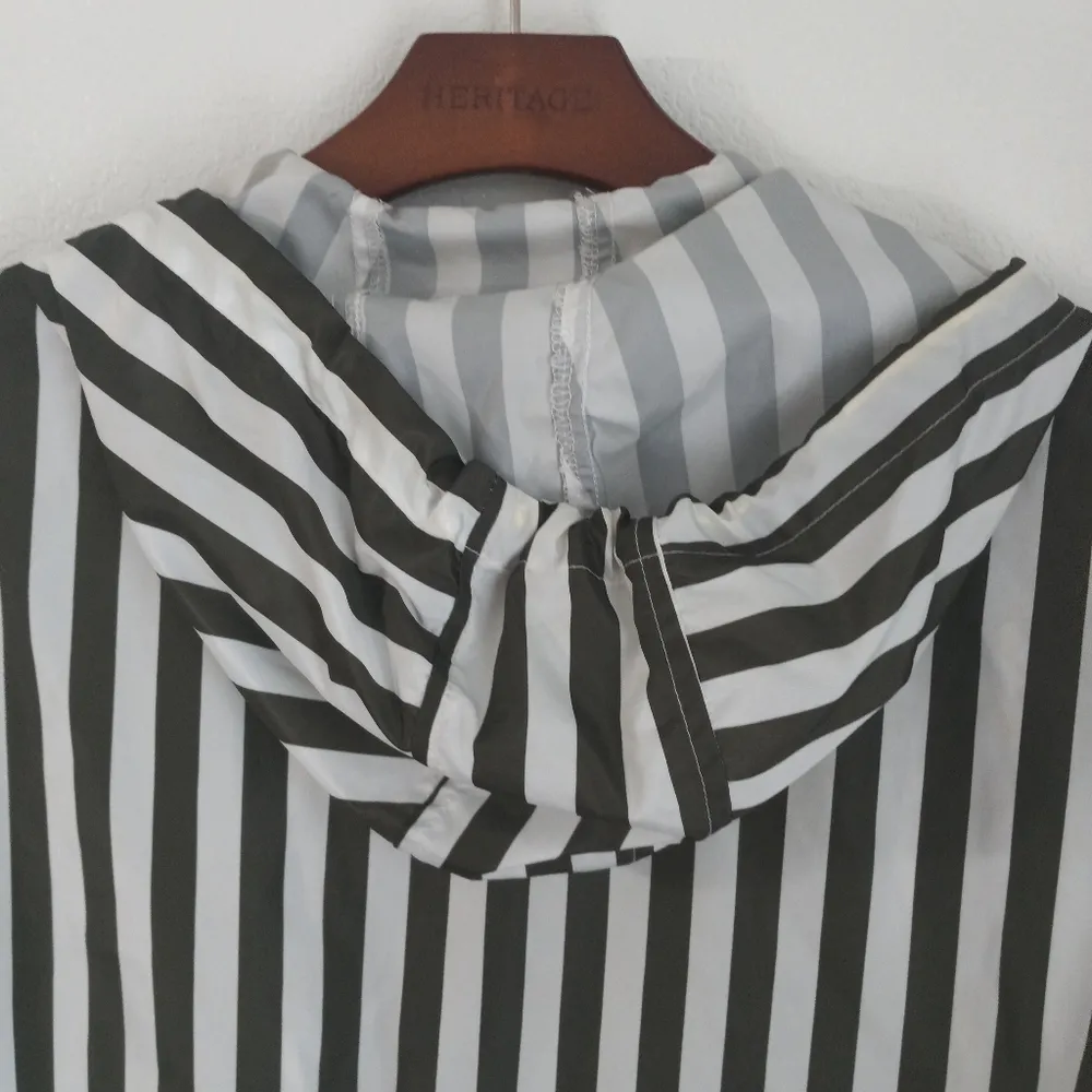 CI SONO XL Hoodie Zip Front Striped Windbreaker Waist Jacket Top - Image 3