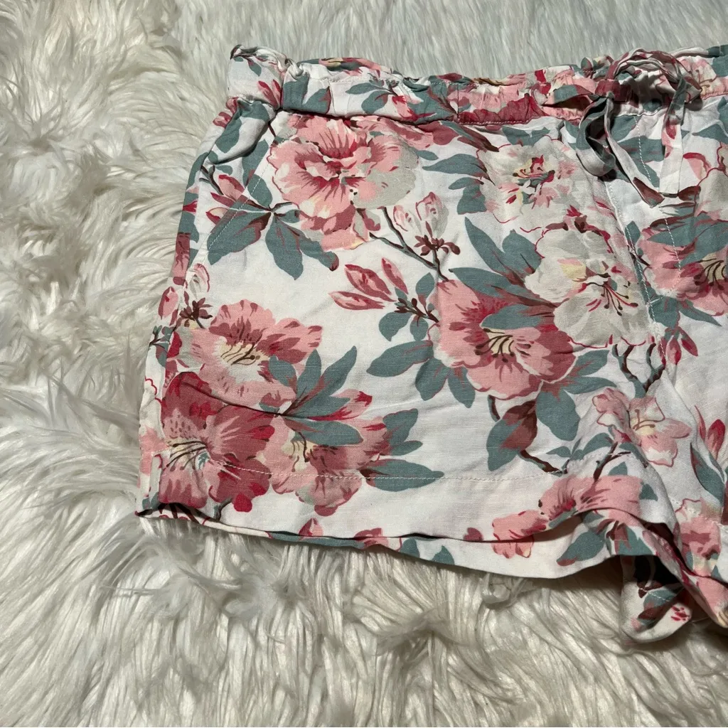 Loft Linen Shorts White Pink Turquoise Floral XL - Image 2